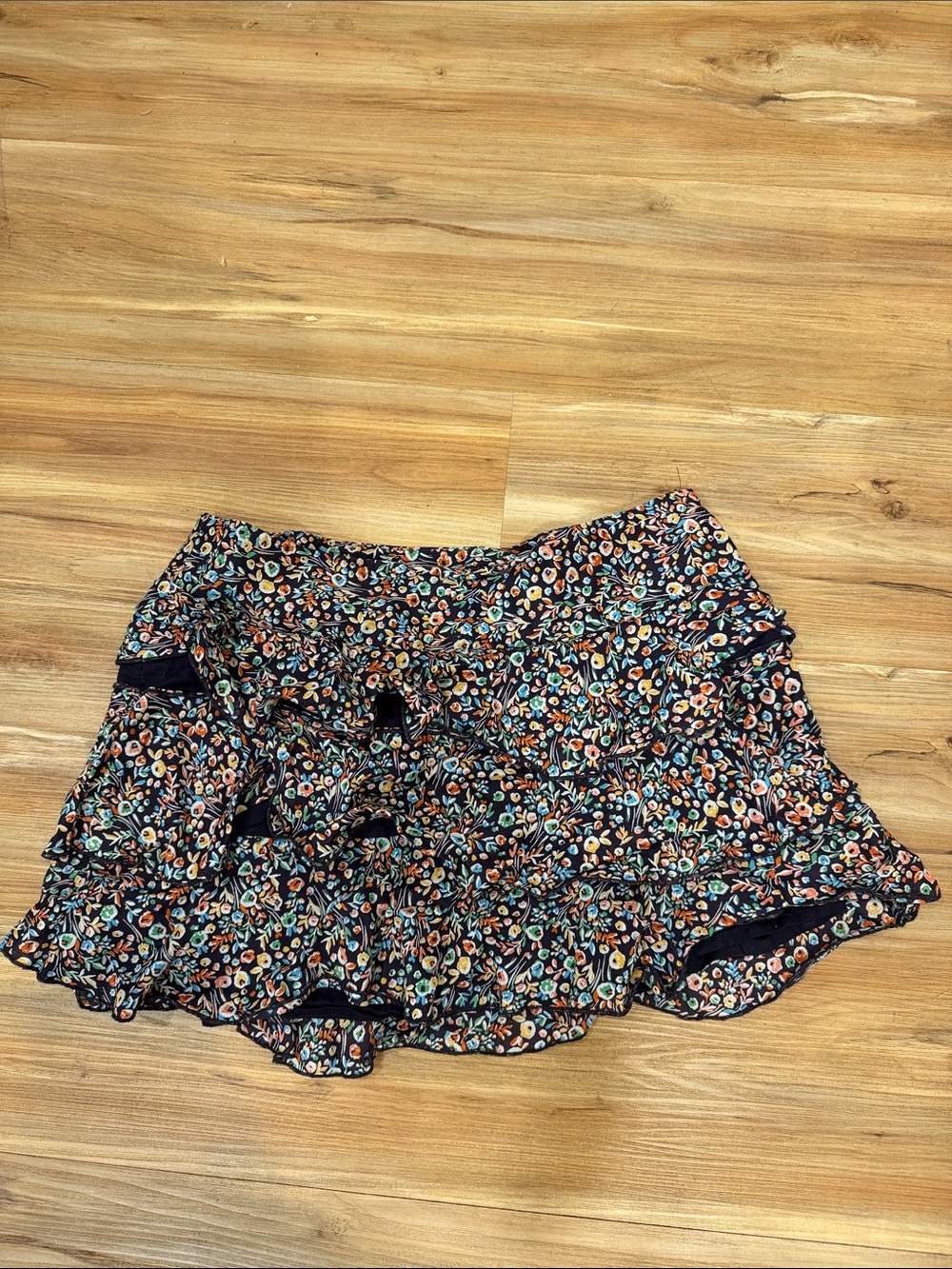 Express Floral Ruffle Mini Skirt - Black Multi